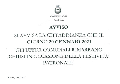 AVVISO CHIUSURA UFFICI COMUNALI