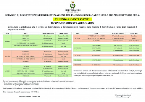 Servizio di disinfestazione e derattizzazione per l'anno 2020 in Racale e nel...
