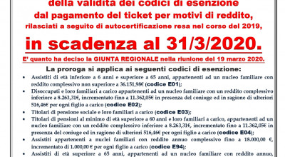 Ticket sanitario, proroga automatica dei codici di esenzione sino al 30 sette...