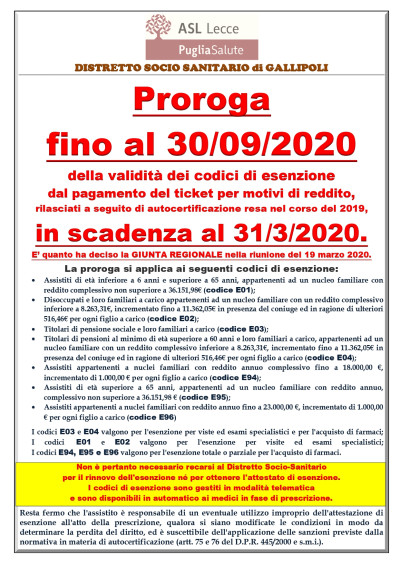 Ticket sanitario, proroga automatica dei codici di esenzione sino al 30 sette...