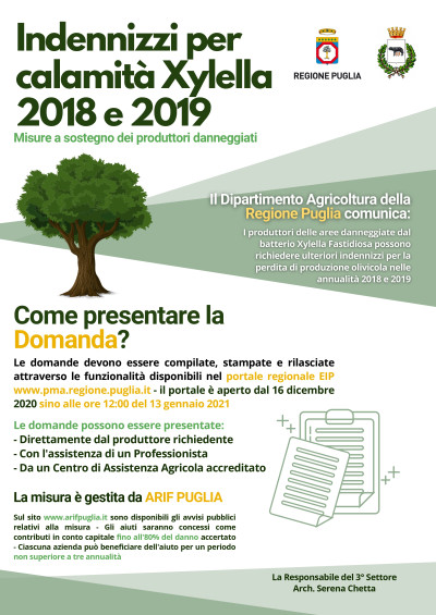 Indennizzi per calamità Xylella fastidiosa anni 2018-2019