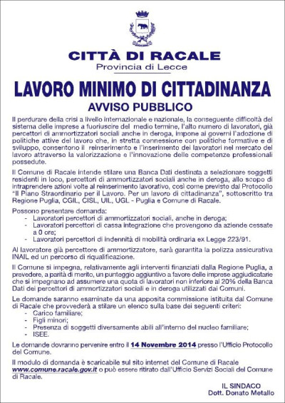 LAVORO MINIMO DI CITTADINANZA