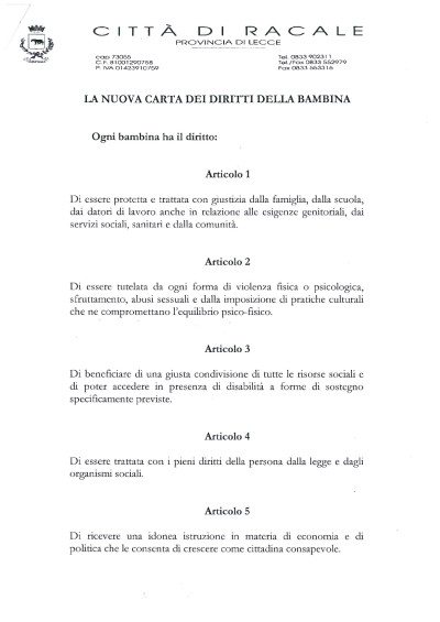 La Nuova Carta dei Diritti della Bambina
