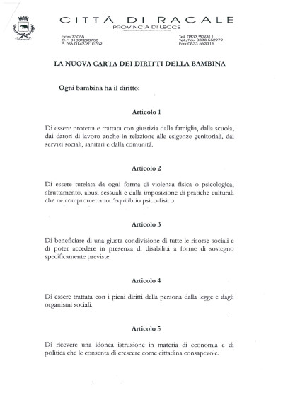 La Nuova Carta dei Diritti della Bambina