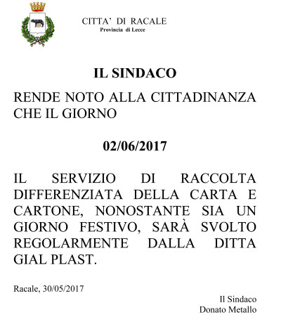 AVVISO ALLA CITTADINANZA