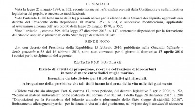 CONVOCAZIONE DEI COMIZI per il Referendum Popolare di domenica 17 aprile 2016