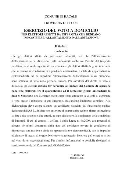 Esercizio del voto a domicilio per elettori affetti da infermità che r...