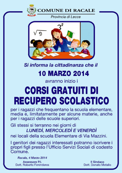 CORSI GRATUITI DI RECUPERO SCOLASTICO