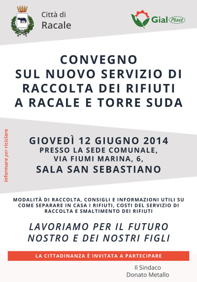 Convegno sul Nuovo Servizio di Raccolta Differenziata a Racale e Torre Suda