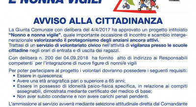 “INTEGRAZIONE FIGURE  NONNO E NONNA VIGILI”  AVVISO ALLA CITTADIN...