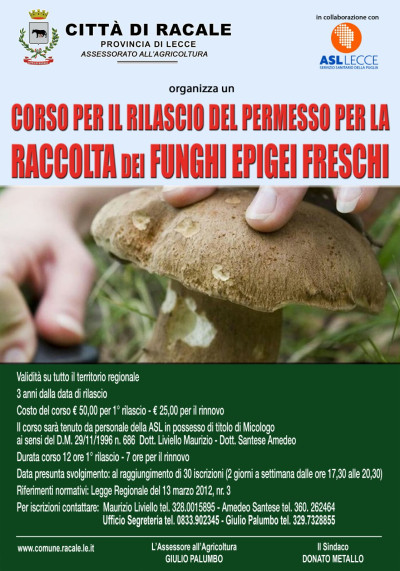 Corso per il rilascio del permesso per la raccolta dei funghi epigei freschi