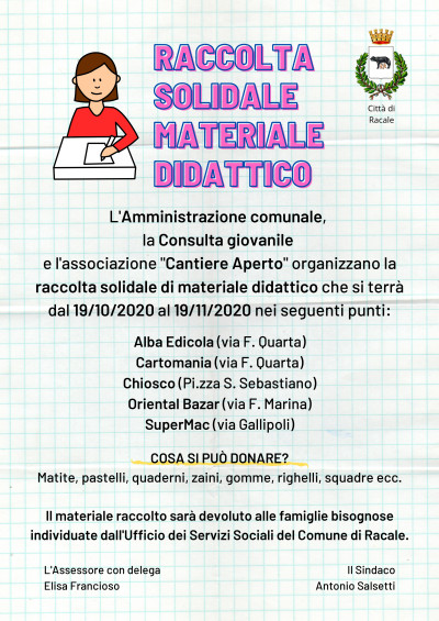 RACCOLTA SOLIDALE MATERIALE DIDATTICO