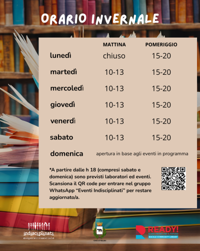 Orari di apertura al pubblico della Biblioteca Comunale Ready Community...