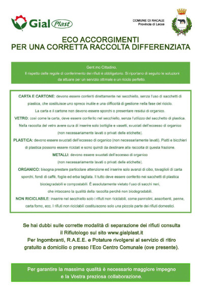 RACALE 2018 - Manifesto Gial Plast - Eco accorgimenti per una corretta raccol...