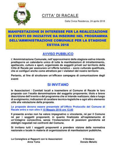 Avviso Pubblico - Estate 2018