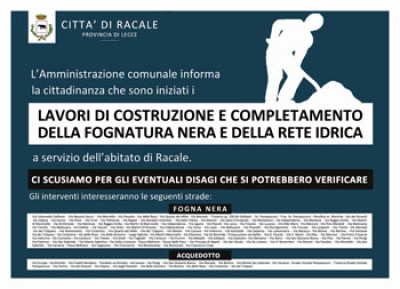 Inizio Lavori Completamento Rete Fognaria ed Acquedotto Inizio Lavori Completamento Rete Fognaria ed Acquedotto