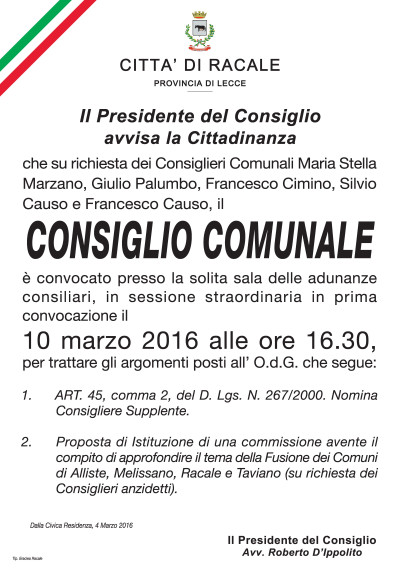 Convocazione Consiglio Comunale